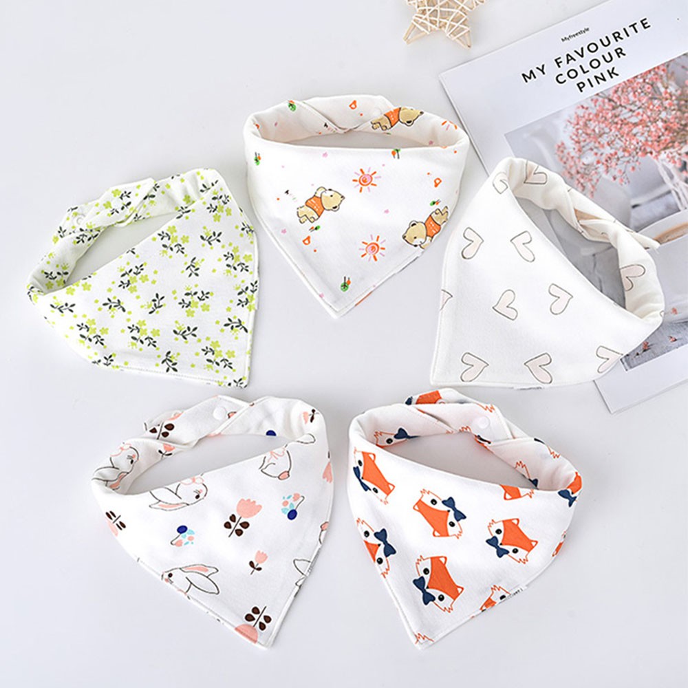 Set 5 Yếm Ăn Cotton In Họa Tiết Hoạt Hình Xinh Xắn Dành Cho Các Bé