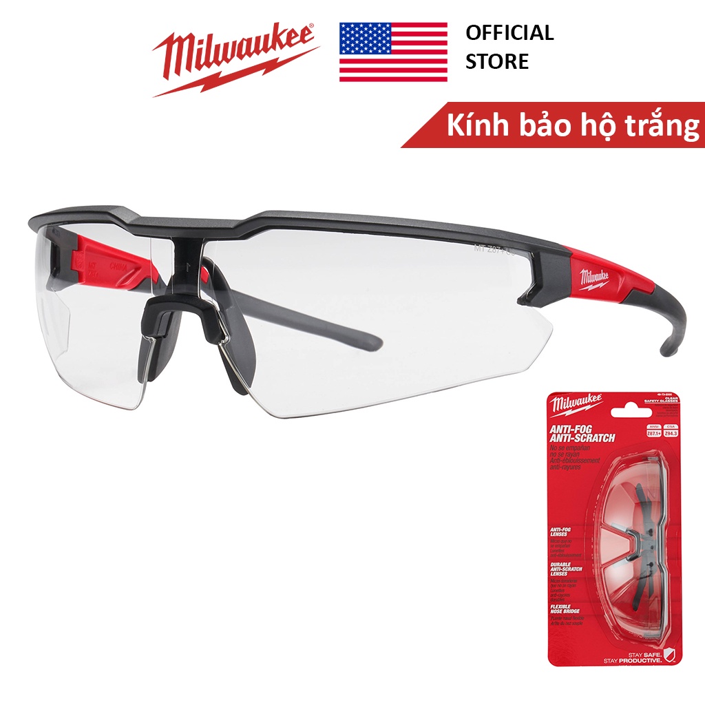 Kính bảo hộ trong Milwaukee hãng Mỹ, mắt kính đi xe chống hơi nước trầy xước vượt trội, chống bụi ngăn chặn tia UV