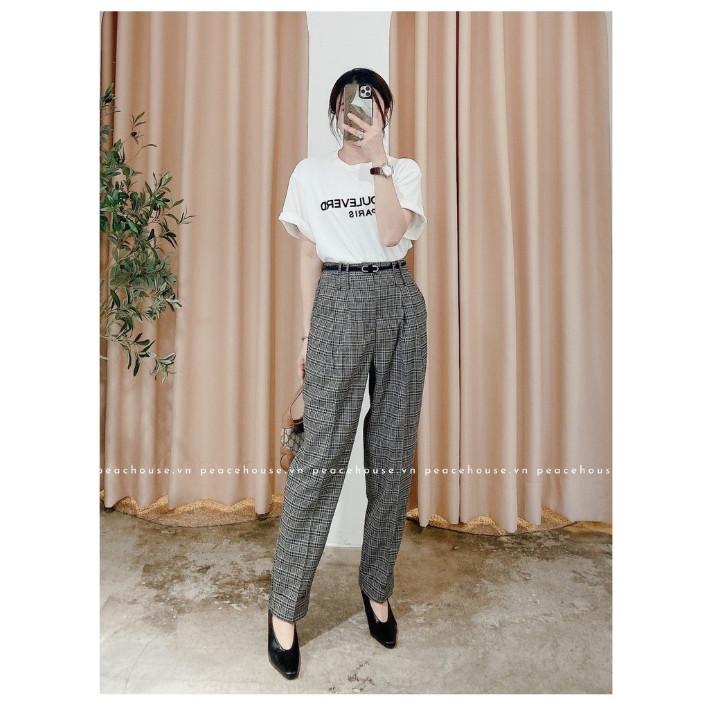 Quần baggy caro kèm belt , Peace House Clothing