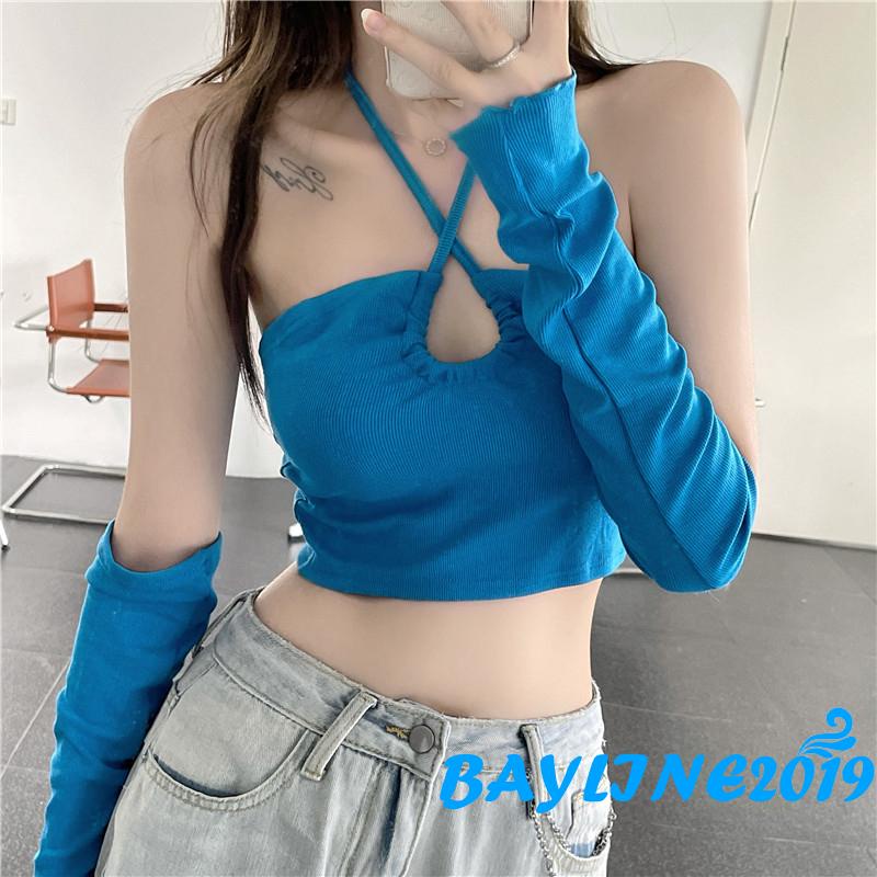 Set áo lửng cổ yếm hở lưng màu sắc thời trang quyến rũ cho nữ