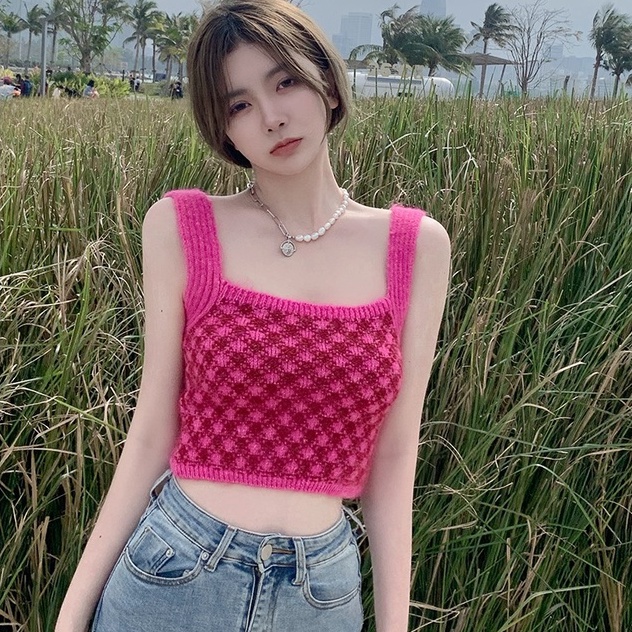 Áo croptop ZHELIHANGFEI hai dây dệt kim thời trang quyến rũ dành cho nữ
