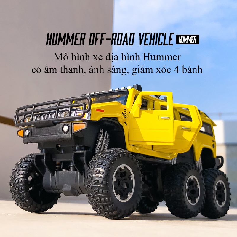 Xe mô hình FORD HUMMER tỷ lệ 1:32 KAVY bằng hợp kim có nhạc và đèn mở được 6 cửa, 6 bánh xe