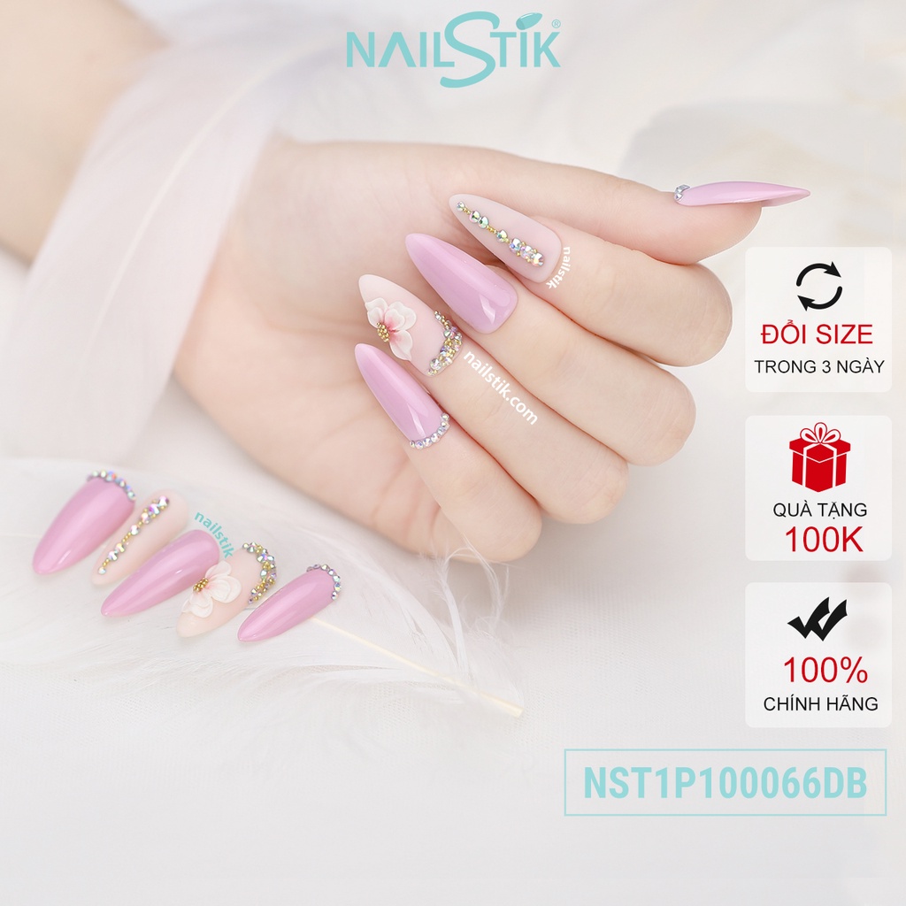 Móng úp thiết kế by NAILSTIK, màu tím môn, nude, form móng bầu, dài 066