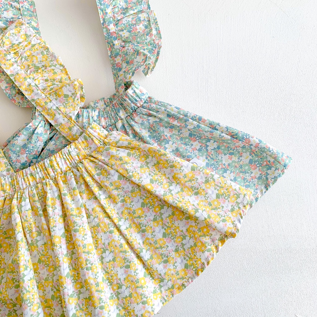 Bộ Áo Liền Quần Chất Liệu Cotton In Họa Tiết Hoa Thời Trang Mùa Hè Cho Bé Gái