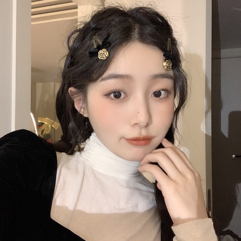 Kẹp Tóc BB Hình Hoa Trà Đen Phong Cách Cổ Điển