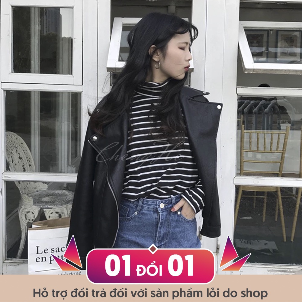 Áo khoác da nữ dáng ngắn phong cách Hàn Quốc màu đen A00007