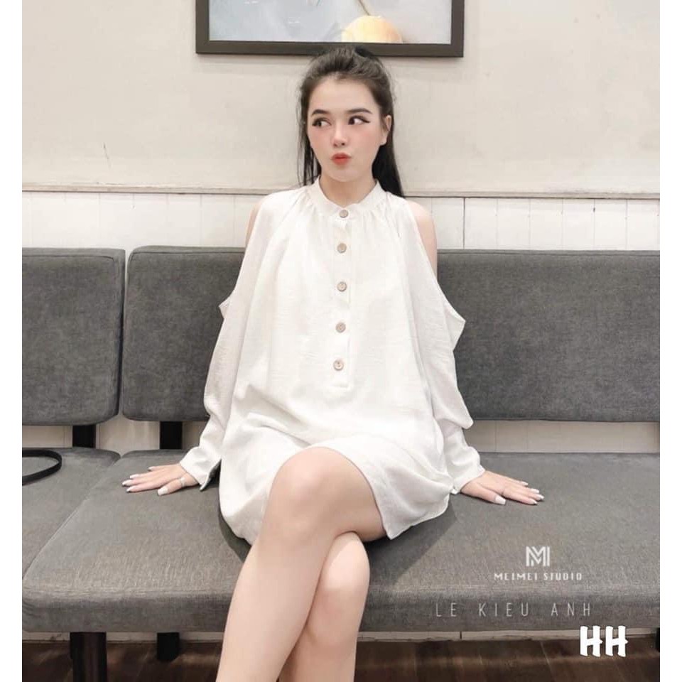 Áo sơ mi trắng hở vai vạt bầu phom rộng dáng suông dễ phối đồ - Váy Sơ mi Hở Vai Sexy, | BigBuy360 - bigbuy360.vn