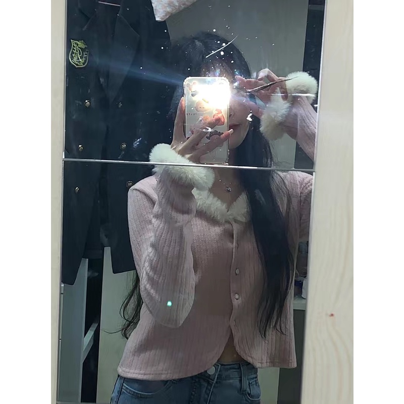 ORDER♥️Áo Len Viền Lông Cài Khuy(ảnh thật)Fzsize Dưới 60kg