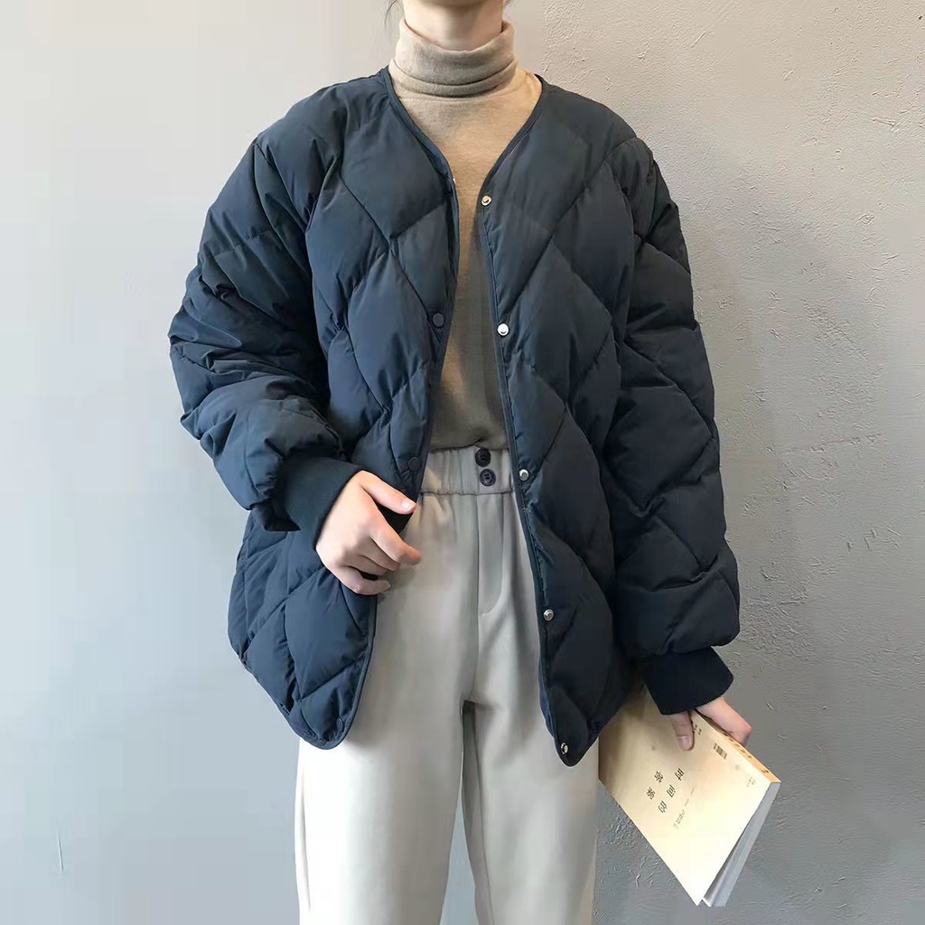 Áo khoác chần bông màu trơn phong cách retro Hàn Quốc