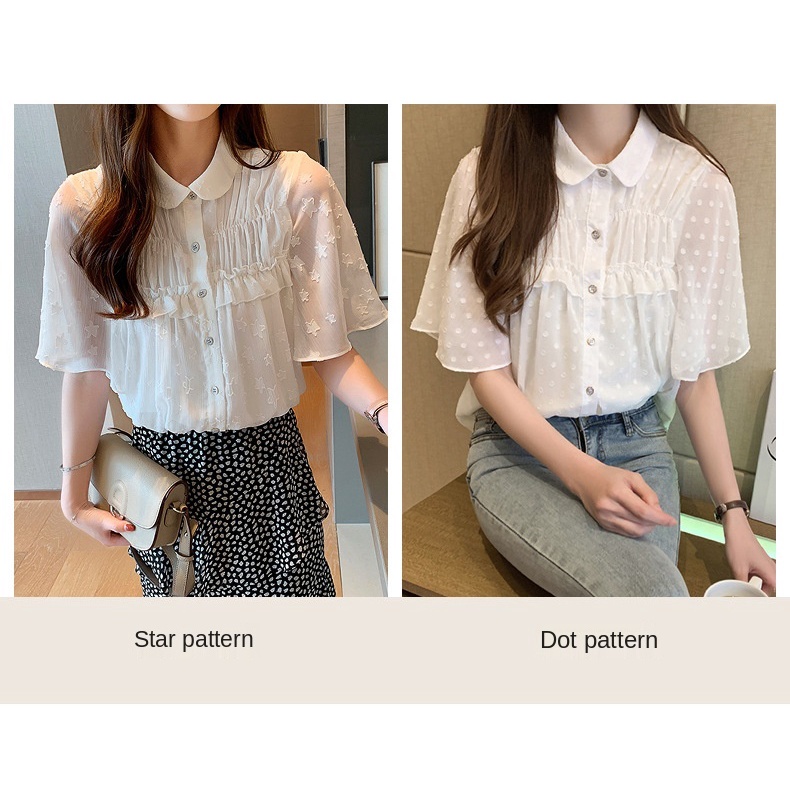 Áo Sơ Mi chiffon Ngắn Tay Màu Trơn Phong Cách Hàn Quốc Thời Trang Mùa Hè  Cho Nữ