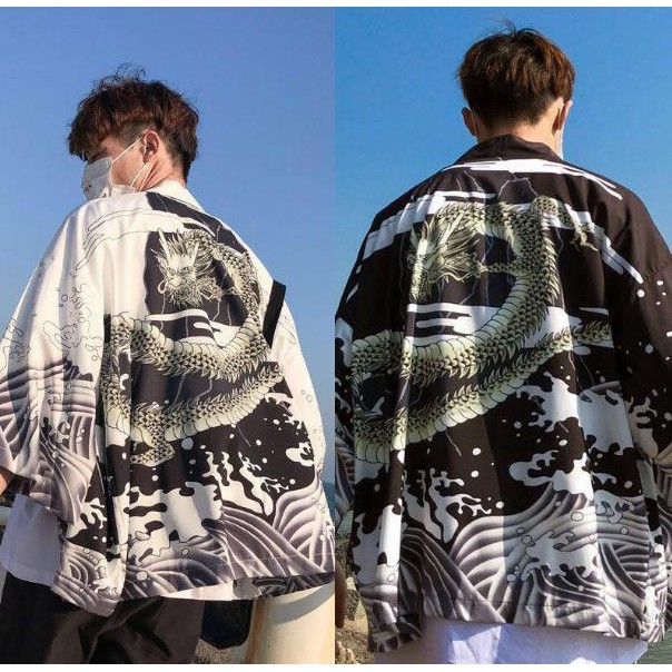 Áo Khoác Kimono Mỏng Dáng Rộng Tay Lửng In Họa Tiết Chim Hạc Thời Trang Mùa Hè Cho Nam 20081109