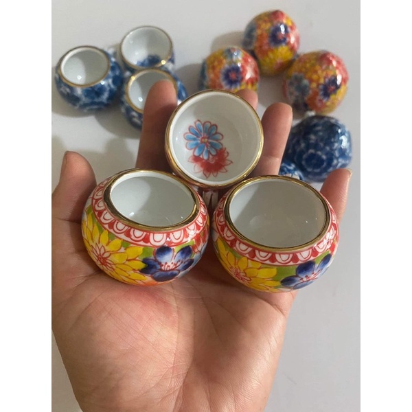 Bộ 3 cóng lồng chim chào mào gốm sứ cao cấp hoa văn Vẽ Tay Full Đáy siêu đẹp Phụ kiện Huyền Trần