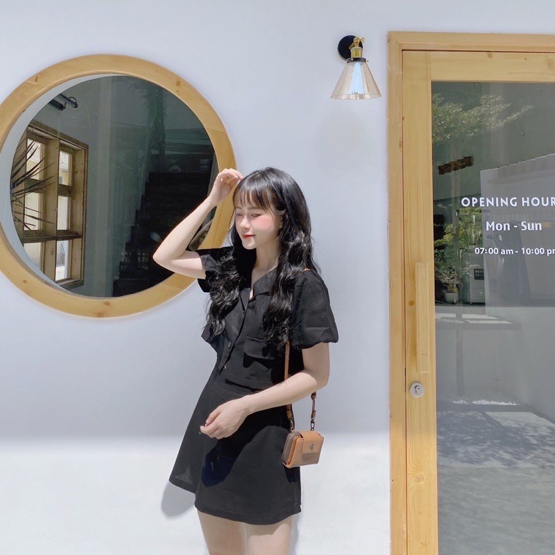 SET ĐŨI CROPTOP TAY BỒNG & CHÂN VÁY CHỮ A (ảnh thật/video) | BigBuy360 - bigbuy360.vn