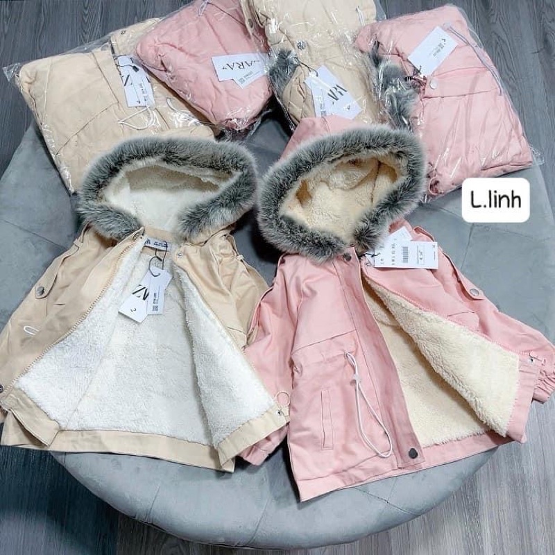 Áo khoác parka trẻ em xuất dư xịn có mũ lót lông dày ấm dư xịn rút dây eo thời trang, cá tính, phong cách