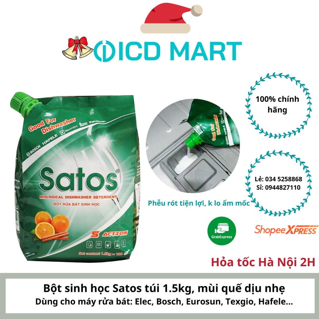 [HÀNG VIỆT NAM] BỘT RỬA BÁT SINH HỌC SATOS - 1.5kg, Sạch cho bát, tốt cho sức khỏe. DÀNH CHO CÁC LOẠI MÁY RỬA BÁT