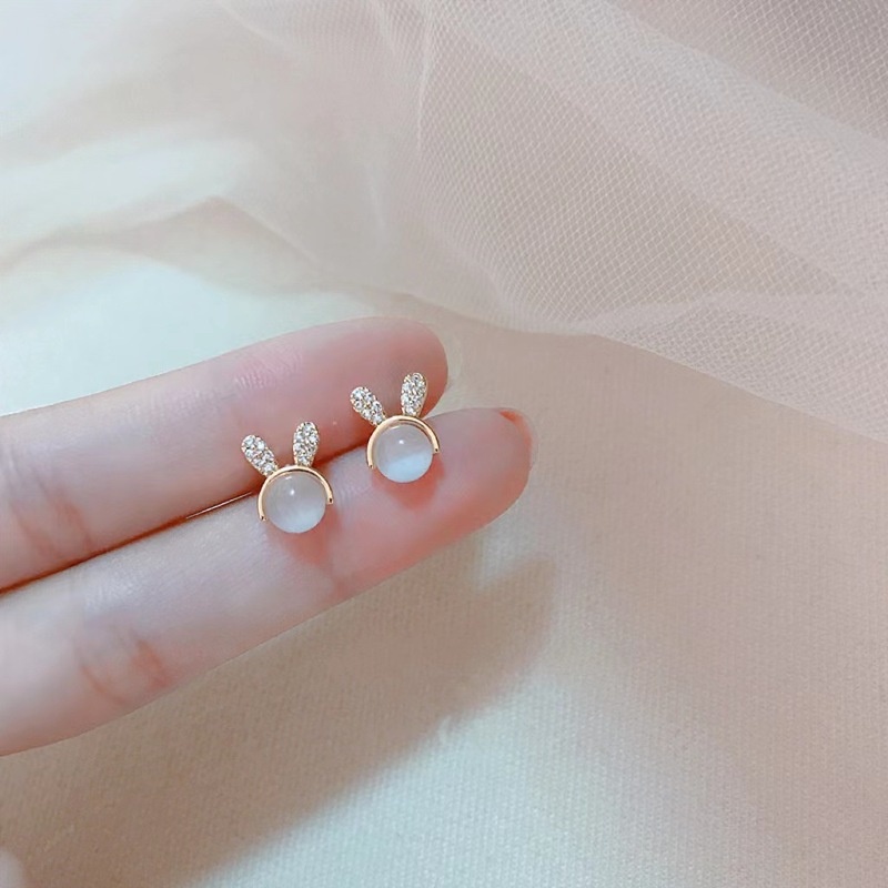 Bông tai hợp kim hình thỏ đính đá Opal thời trang cho nữ
