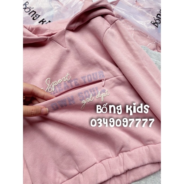 Bộ Nỉ Hoodie Bé Gái Sport Túi Chìm Hồng Orchestra