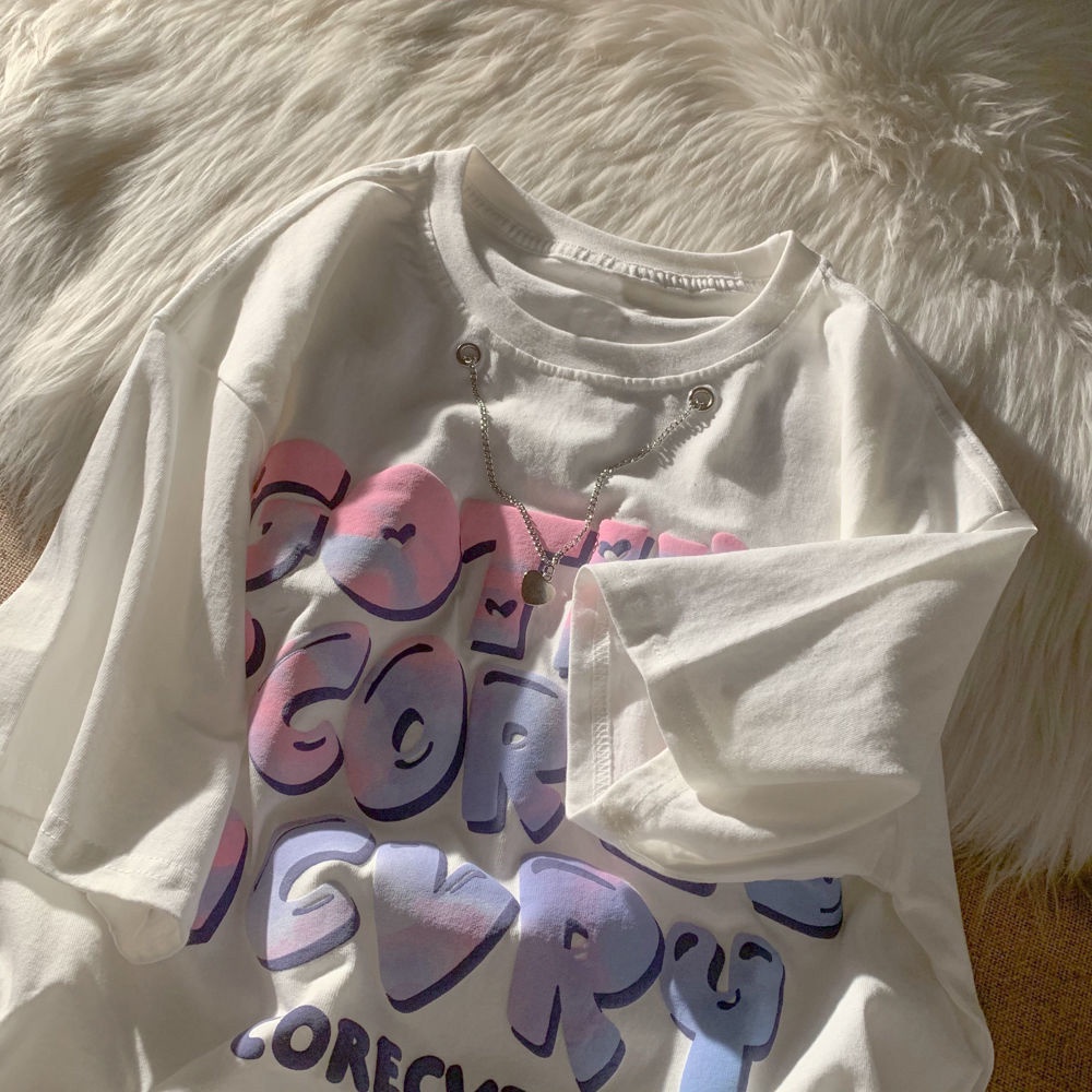 Áo Thun Cotton Dáng Rộng Tay Ngắn In Chữ Mẫu Mới Thời Trang Mùa Hè Dành Cho Nữ 2022