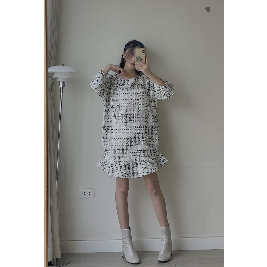 Váy dạ tweet dáng suông đuôi peplum TKV71 LOLLIE STUDIO