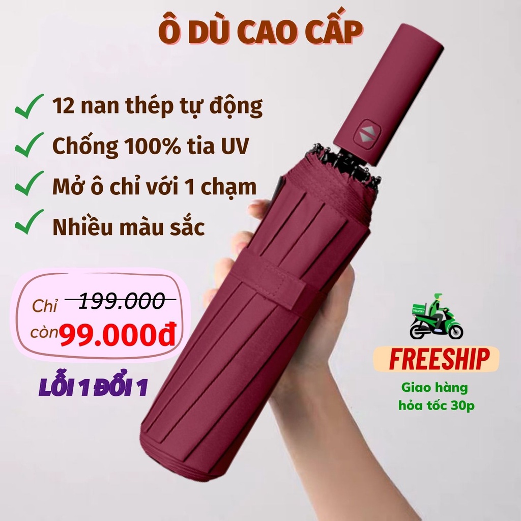 Ô Che Nắng Dù Che Mưa Gấp Gọn 12 Nan Tự Động Đóng Mở Moda.H