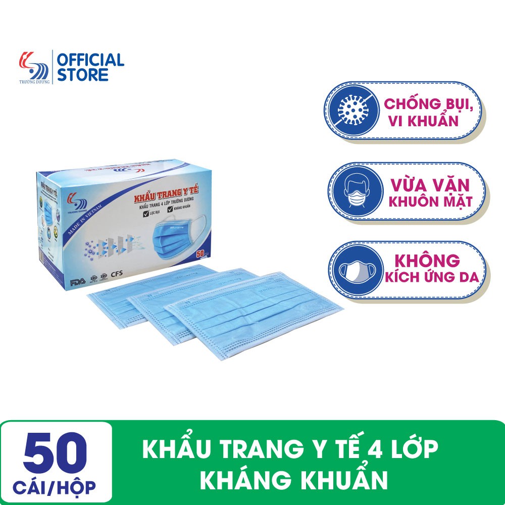 Khẩu trang y tế 4 lớp kháng khuẩn Trường Dương - Hộp 50 cái