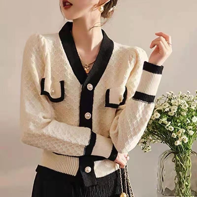 Áo khoác cardigan phối nút ngọc trai giả phong cách cổ điển dễ thương thời trang dành cho nữ
