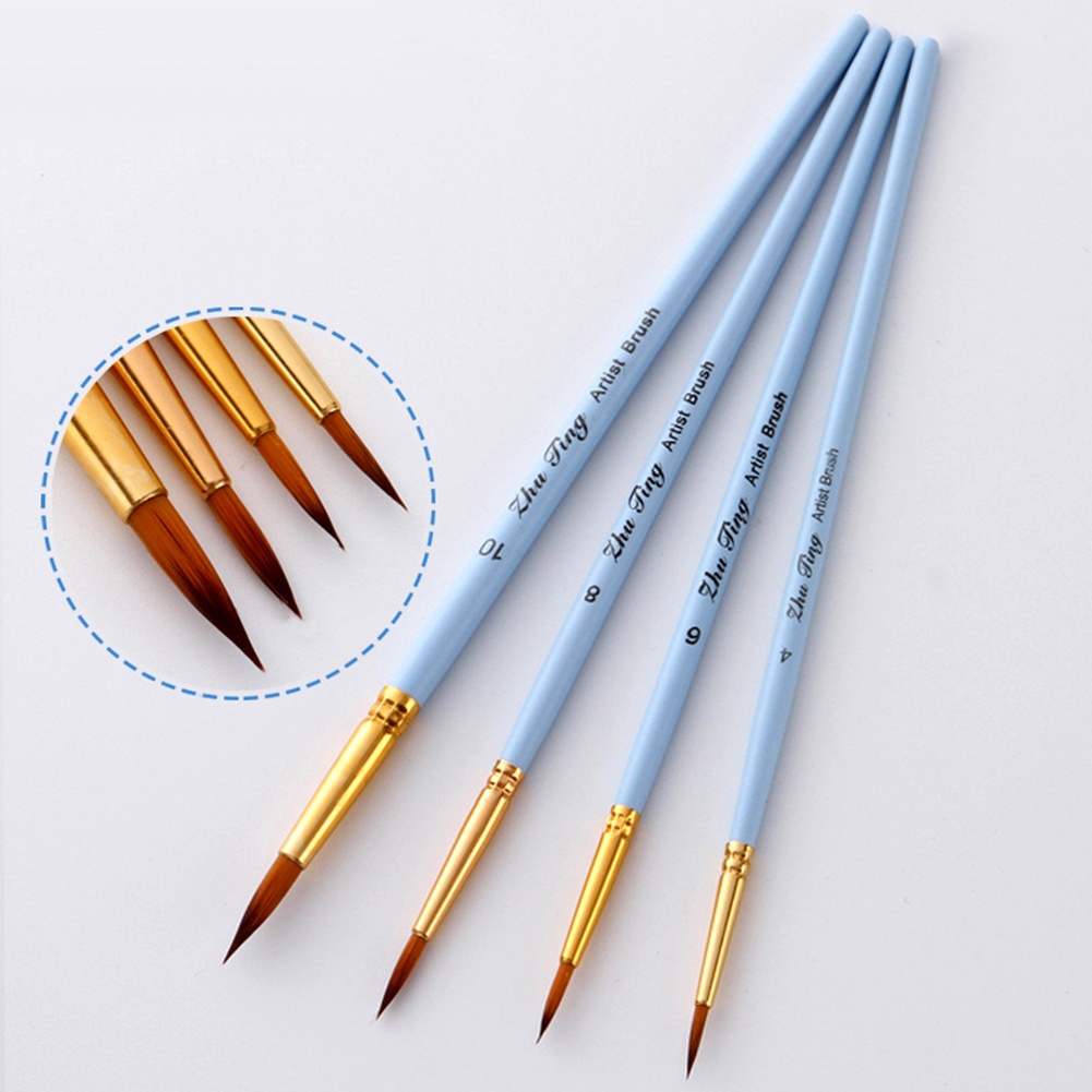 Bộ 4 Chổi Sơn và Màu Nước Chuyên Nghiệp, Đầu Chỉ Nylon có Tay Cầm Gỗ - B54