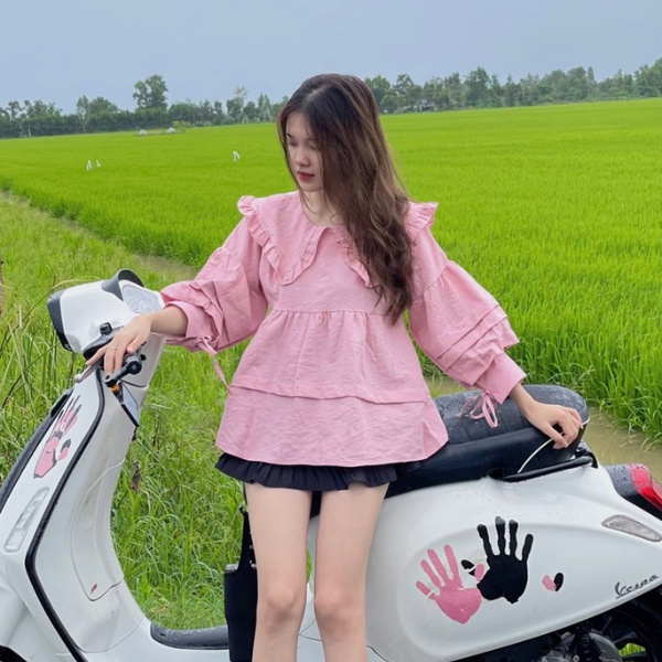 Áo kiểu babydoll tay phồng MS34-MÀU HỒNG