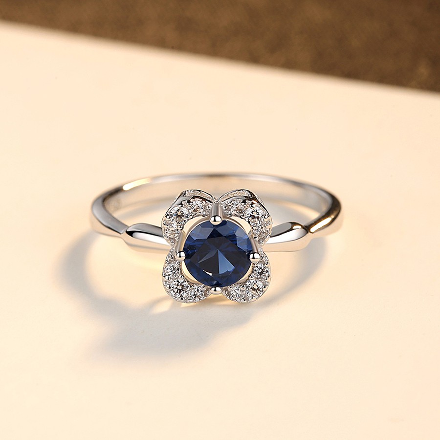 Nhẫn Bạc Nữ Hình Hoa Bốn Cánh Đính Đá Xanh Lam N2395 - Bảo Ngọc Jewelry