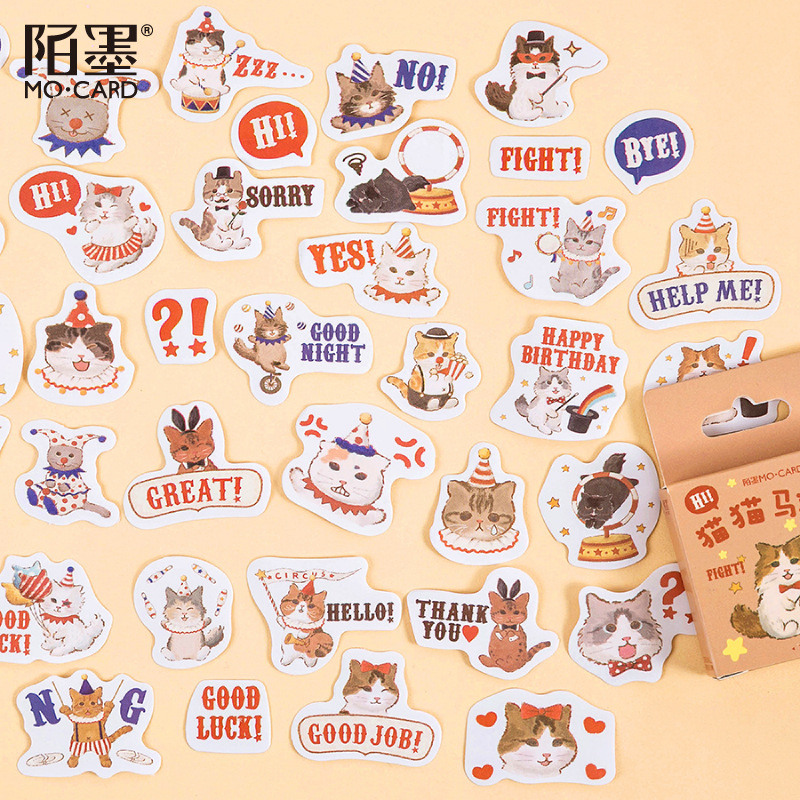 Bộ 45 Miếng Dán Trang Trí Sổ Lưu Niệm Hình Ảnh Chú Mèo Dễ Thương