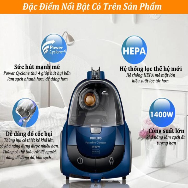 Máy hút bụi gia đình nhãn hiệu Philips công suất 1400W FC8471/81. | BigBuy360 - bigbuy360.vn