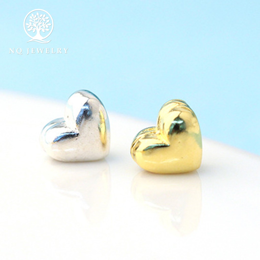 Charm bạc trái tim xỏ ngang, mặt dây chuyền trái tim bạc nhỏ - NQ Jewelry