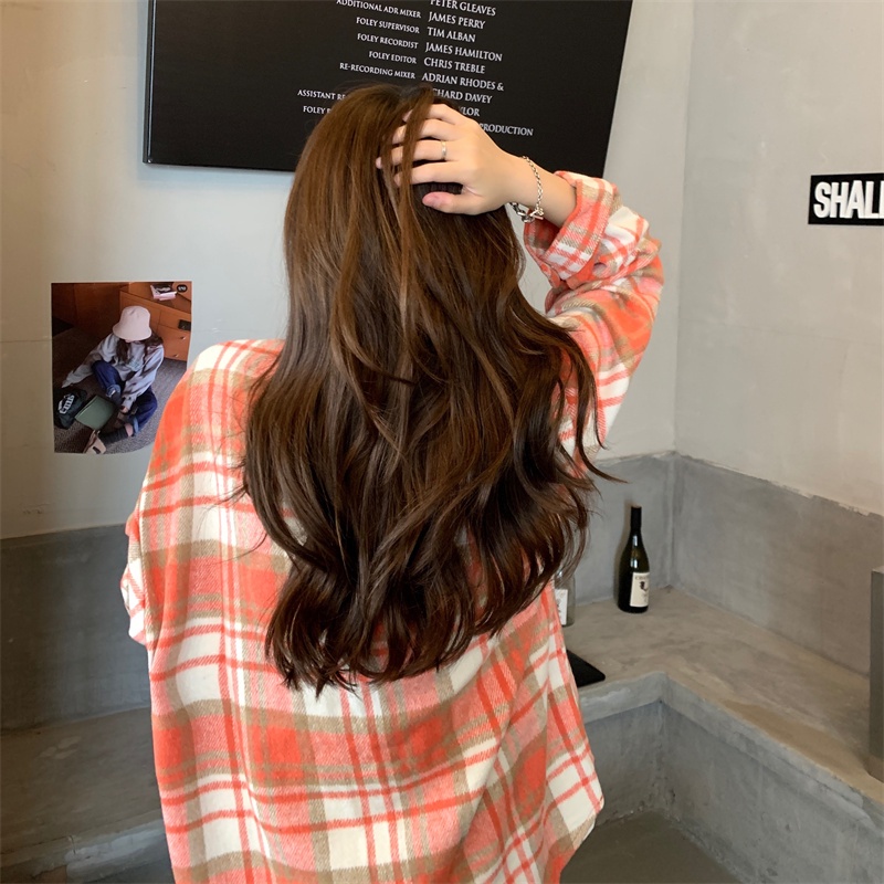 【ZHELIHANGFEI】Áo Sơ Mi Tay Dài Form Rộng Họa Tiết Kẻ Sọc Theo Phong Cách Retro Dễ