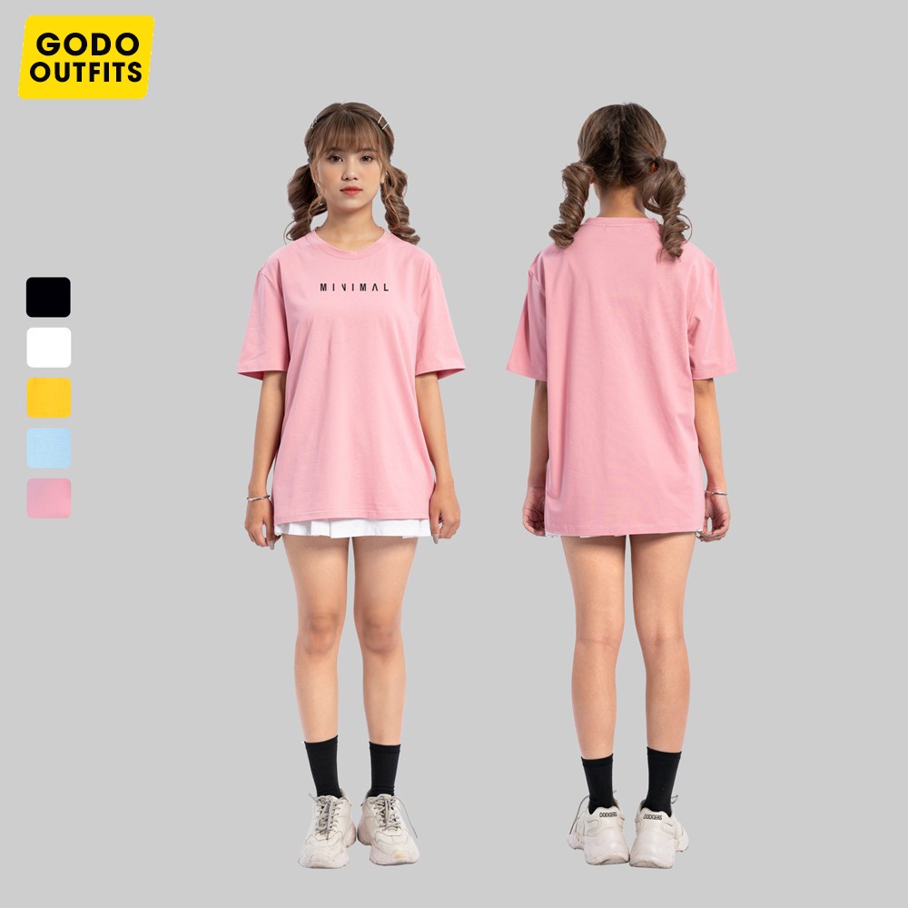 Áo thun tay ngắn nam nữ  GODO OUTFITS IN MINIMAL ATR07 chất liệu Premium Cotton 100% 4 chiều form rộng unisex hồng