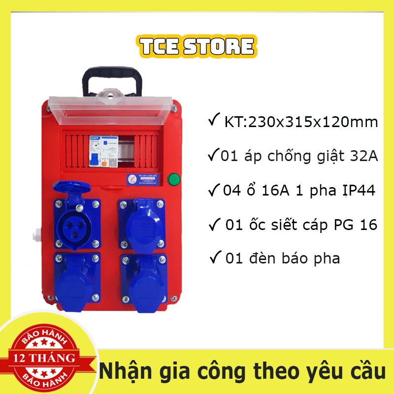 Tủ điện công nghiệp ngoài trời chống nước 4 ổ cắm công nghiệp 1 pha 16A