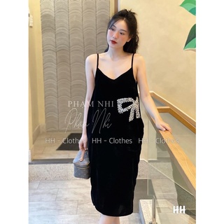 Váy 2 Dây Nhung Đính Đá Siêu Hot