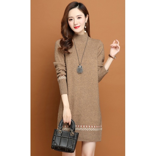 Đầm Len Dự Tiệc Body Cổ Cao, Đầm Len Nữ Dài Tay Thu Đông AL76