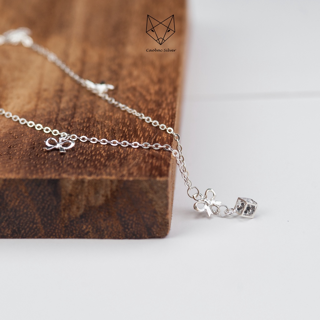 Lắc Chân Bạc Ta CAOBAC JEWELLERY Cho Nữ Hoạ Tiết Charm Nơ Đính Đá Lấp Lánh