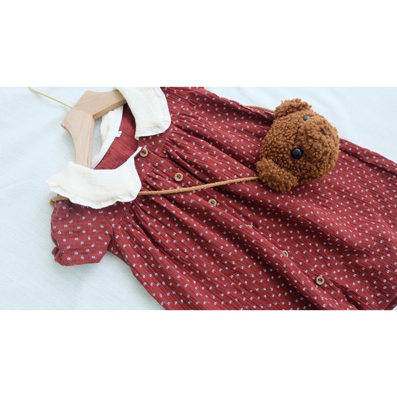 Đầm hoa đỏ chất liệu xô musilin cho bé gái 8-24kg