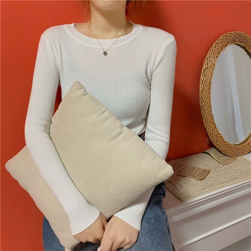 Áo Len Nữ Cổ Tròn Dài Tay Len Tăm Quảng Châu Dày Dặn Chất Đẹp
