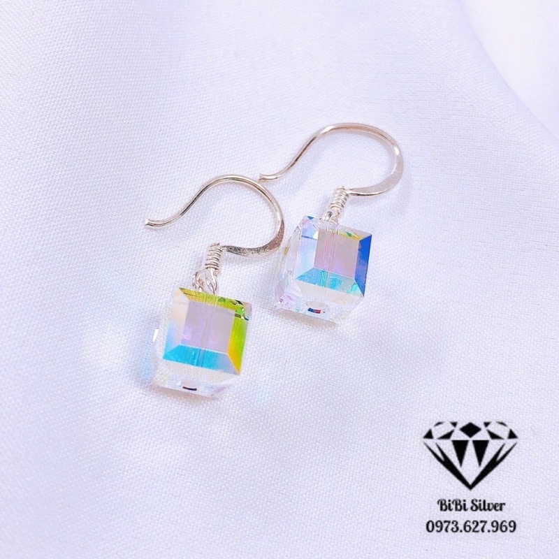 Bông tai bạc nữ gắn hạt lấp lánh nhiều màu xinh xắn / Khuyên tai bạc bibi silver