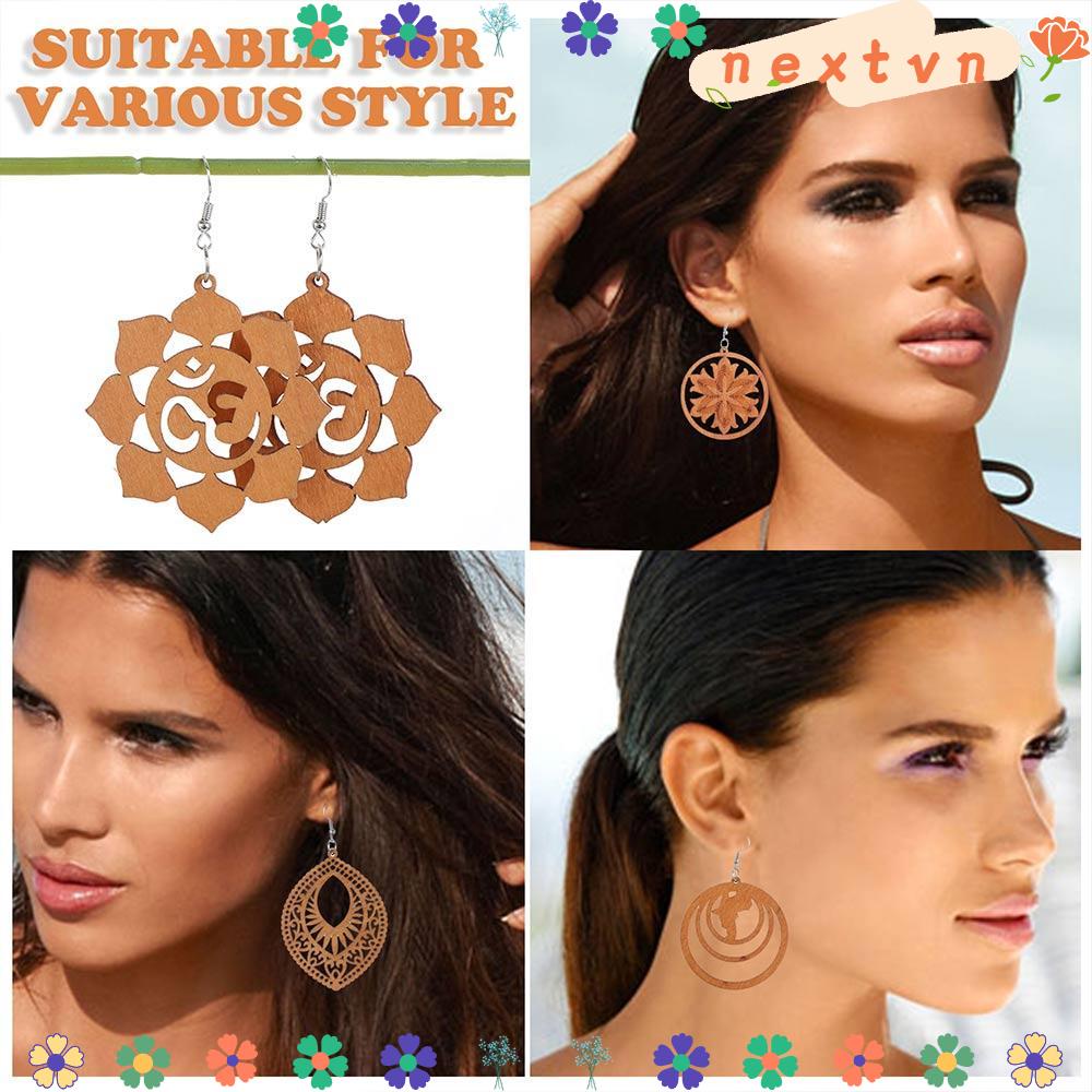 Đôi bông tai bằng gỗ dáng dài phong cách bô hem dành cho nữ