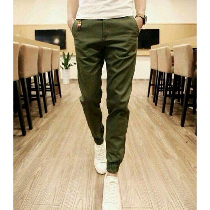 Quần dài jogger quần dài chất kaki dây kéo ống ba màu xanh đen xanh rêu và đen