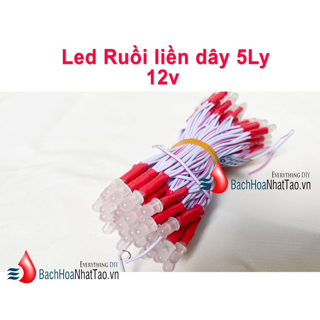 Led ruồi liền dây 5mm - 12 V đơn màu ( trắng, vàng, xanh lá, xanh dương, đỏ)