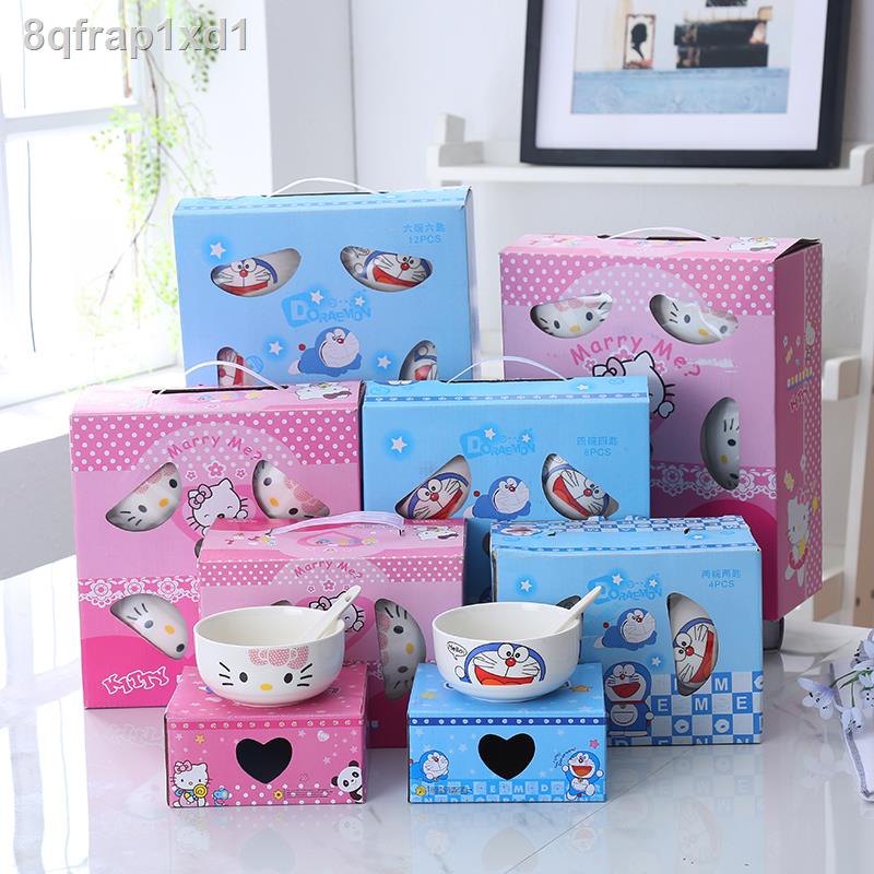 ✖ ♦ ☁  ✕✇Bộ đồ ăn trẻ em Bát sứ gia dụng và thìa cơm Doraemon hellokitty Quà tặng mẫu giáo