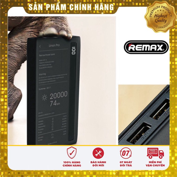 [ CHÍNH HÃNG ] PIN Sạc dự phòng remax rpp-73 dung lượng 20.000mAh có đèn hiển thi pin có đèn pin, TYPE C VÀO 11 PRO MAX