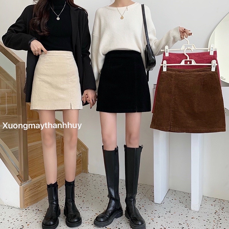 Chân váy a , váy a nhung ngắn xẻ msf-522