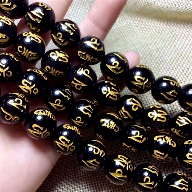 Set 30/50/100 Hạt Xâu Chuỗi Màu Đen Hình Rồng Trung Hoa 8/10/12/14mm Làm Trang Sức DIY