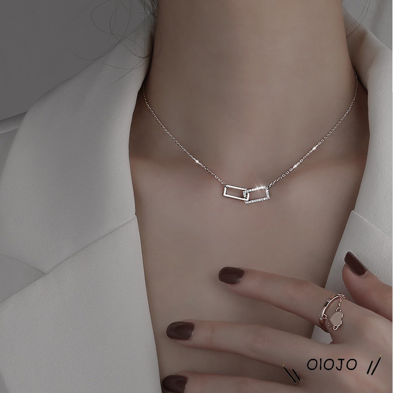 vòng cổ Mạ Bạc Mặt Hình Chữ Nhật Đính Đá Zircon Thời Trang Hàn Quốc Cho Nữ