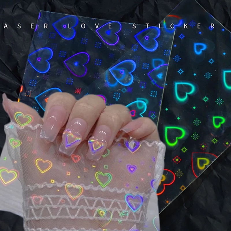 Nhãn Dán Móng Tay Hình Trái Tim/Ngôi Sao Màu Sắc Ngọt Ngào Lấp Lánh